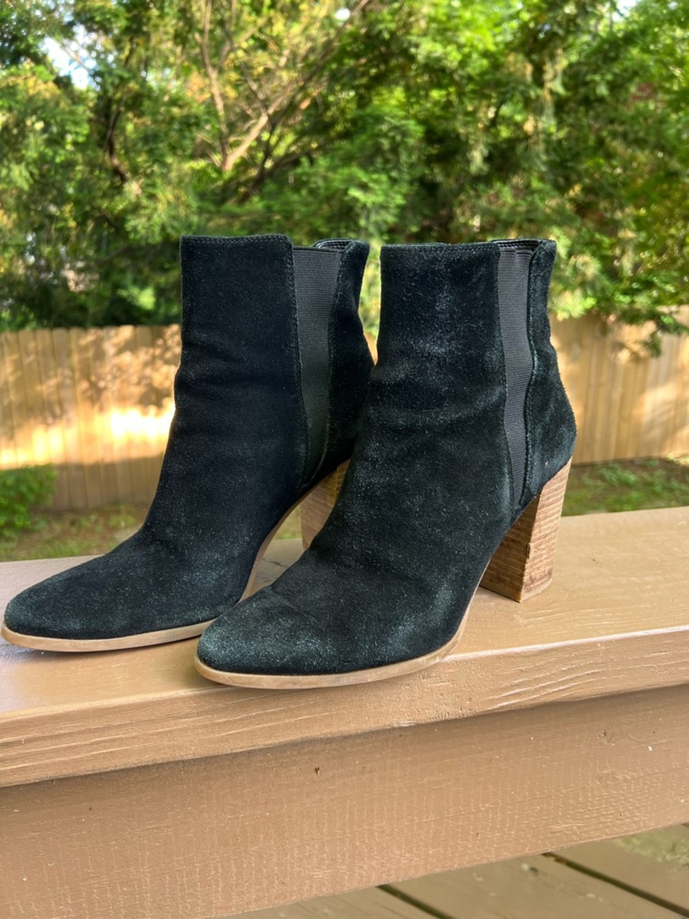 Nine West Black Suede Ankle Boots with Block Heel - Women 8.5